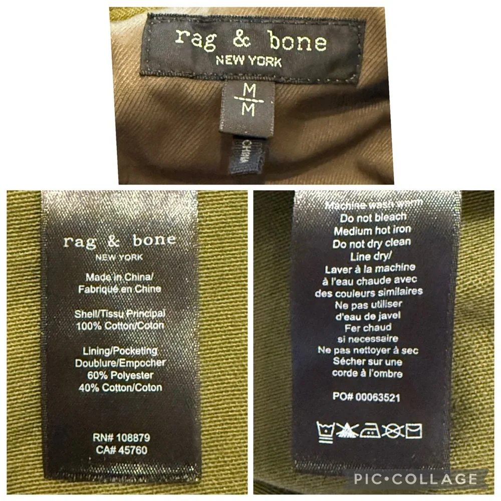 Rag & Bone Lorenz Cotton Military Jacket Army Green SZ M